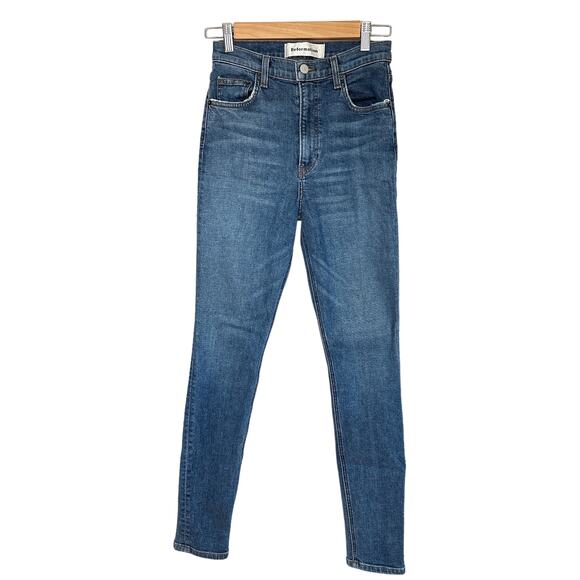 Reformation High & Skinny Denim Stretch Super Soft Jeans Medium Rhine Blue 27 - Picture 2 of 13
